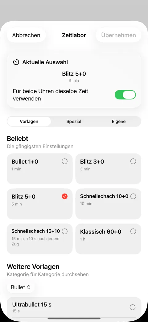 Chess Clock App – Zeitlabor mit Vorlagen für jedes Tempo